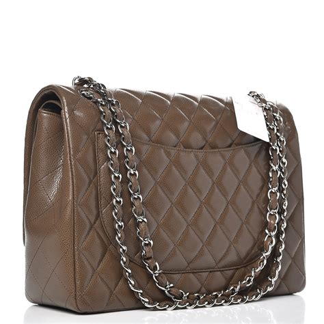 Chanel Camel Brown Quilted Caviar Classic Maxi Double Flap 